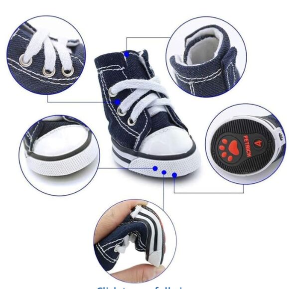 ~ NEW Dog Sneakers High Tops 3# Puppy Pet Cat Tennis Shoes Navy Blue Lace Up - Picture 3 of 14